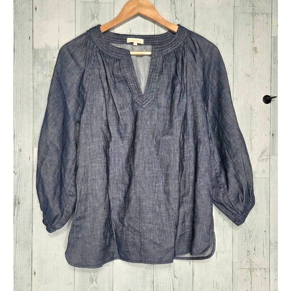 Ann Mashburn Oversized Mature Lagenlook Coastal Cowgirl Chambray Top Sz. S - Picture 1 of 6